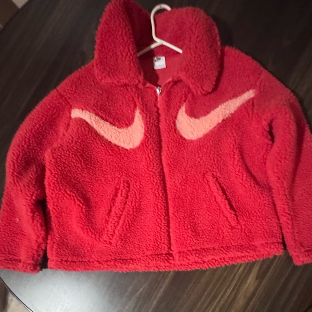 Nike WOMEN'S SPORTSWEAR SWOOSH SHERPA ZIP JACKET, LOBSTER CRIMSON, PINK